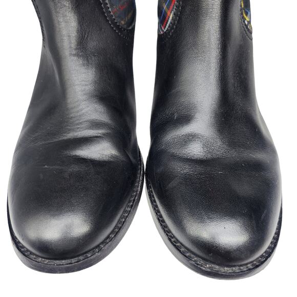 Coach Boots Womens 8.5 Black Red Plaid Tartan Leather Knee High Heeled Knee High - Picture 4 of 12